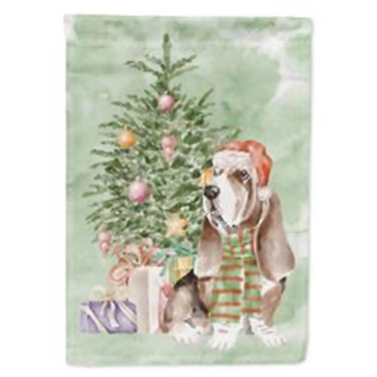 CAROLINE'S TREASURES 212 MAIN No.3 Vertical Festive Basset Hound Christmas Garden Flag, 15.5x11.25in Heavy-Weight Double-Sided Fade-Resistant Polyester Weatherproof Decoration, Outdoor Vertical Gardening Flag Garden Accessory, Garden Accessories