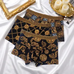 5 Pack Men's Black & Luxe Gold Printed Boxer Briefs - Breathable Elastic Soft All-Season Underwear Fabric Stylish