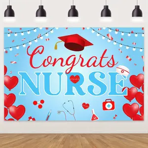 1Set Congrats Nurse Banner Backdrop Red and Blue Nurse Graduation Party Decorations Class of Nursing Graduation Backdrop for Nurses Day Rn Graduation Party Supplies 5x3ft