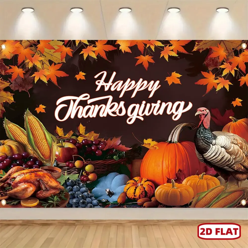1pc 2D Flat Thanksgiving Polyester Banner Decoration, No Power Needed - Festive Turkey & Harvest Design Background for Indoor/Outdoor Holiday Celebrations, Wall  Booth Prop for Carnival & Fall Events, Ornaments, Wall Decor, Lettering, One-Piece