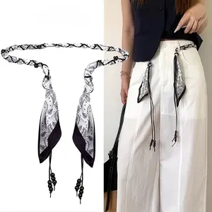New multi-functional silk scarf, woven belt accessory, women's ribbon waist chain, vintage American ribbon, decorative belt for skirts and jeans, ethnic style, woven waist rope, paisley silk scarf, Mother's Day gift.