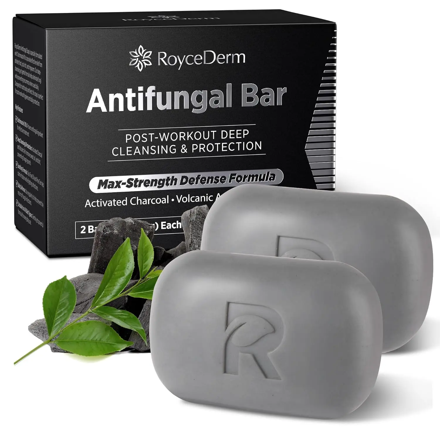 Roycederm Antifungal Soap for Active Skin – Medicated Bar for Athletes Foot, Jock Itch, Ringworm with Tea Tree Oil, Charcoal & Volcanic Ash