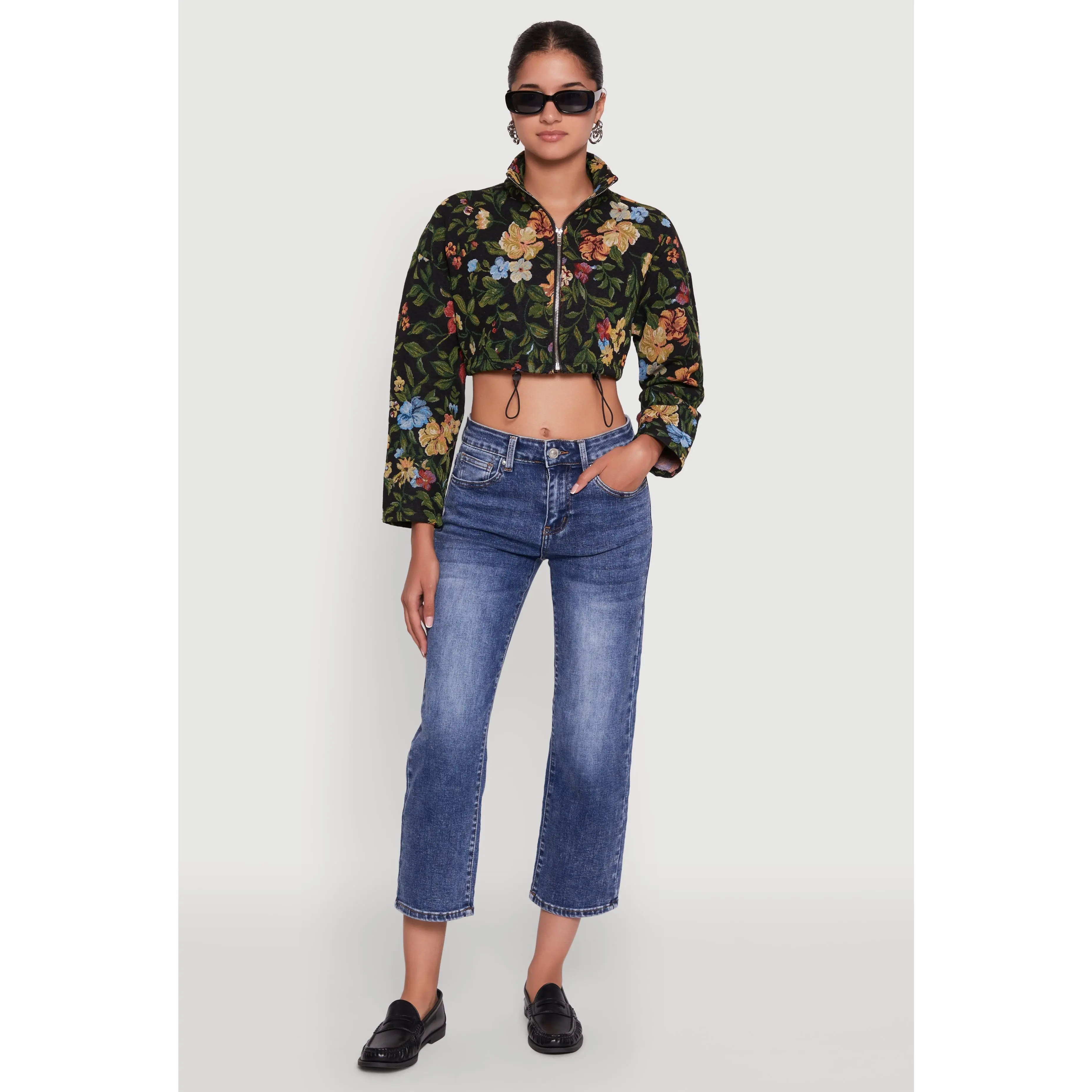 Daisy Patterned Jacquard Cropped Jacket