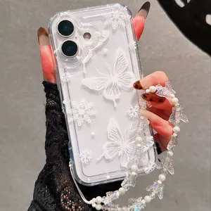 Elegant Lace Butterfly Phone Case, Transparent Full Coverage Tpu Cover, Shockproof Design Compatible with iPhone Models, Perfect Gift Choice