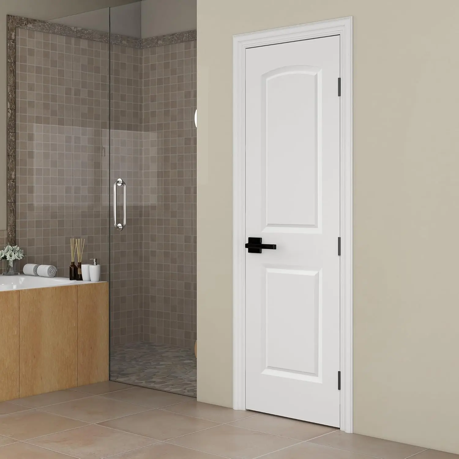 24x80 in Raised 2-Panel Arch Top Smooth White Primed Molded Door Slab, Classic Paintable Hollow Core Interior Door Panel, for Swing, Pocket, Sliding Door, Durable and Lightweight