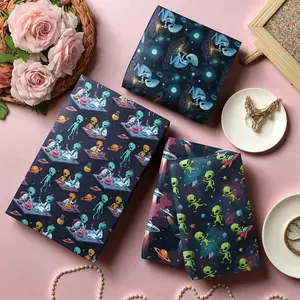 Christmas wrapping paper, suitable for birthday gifts of all ages and genders - Alien holiday gift packaging, alien pattern design -12 large-sized paper, easy to store, DIY packaging