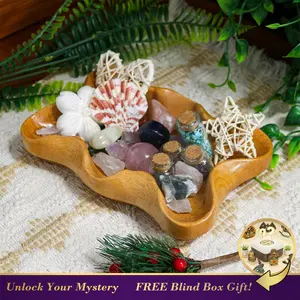 FNYDOX Crystal Tray for Rocks Gems and Healing Stones Wooden Offering Bowl Wave Shape Eco-Friendly Painted Zen Bowl for Essential Oils Eco-Friendly Painted Wave Shape
