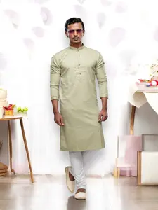 Pista Color Soft Plain Art Silk Kurta Pajama- Traditional Ethnic Wear for Mens- 2542