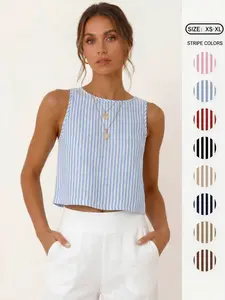 IDEALSANXUN Women's Striped Soft Cotton Cropped Tank Top - 2026 Spring Summer Sleeveless Vest, Cute Fashion Apparel for Beach, Lady's Going Out Tops