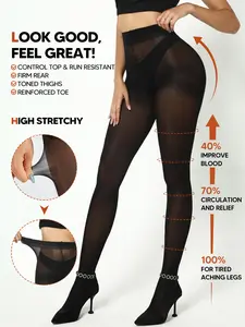 Women's High Waisted Tummy Control Shaping Panty Tights – Butt Lift Graduated Compression Hosiery, VPL-Free Footed Stockings, Black & Brown, Elastic