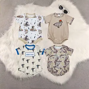 New cute Sibling  Baby Boy Romper Short Sleeves Camo Duck Hat Plaid Mama's Boy Print Babywear Comfortable  Infant Outfit