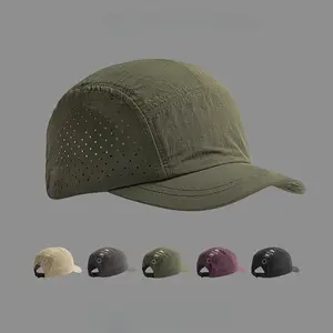 Summer Semi-Mesh Breathable Workwear Soft Brim Five-Panel Hat for Men and Women, Quick-Dry Outdoor Camping Baseball Cap with Curved Visor
