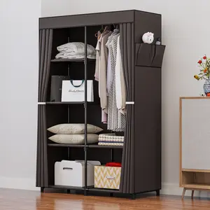 Portable Closet Wardrobe Organizer Storage with Cover Non-Woben Fabric for Hanging Clothes Racks Shelving 34 Inch for Bedroom Organizing Furniture