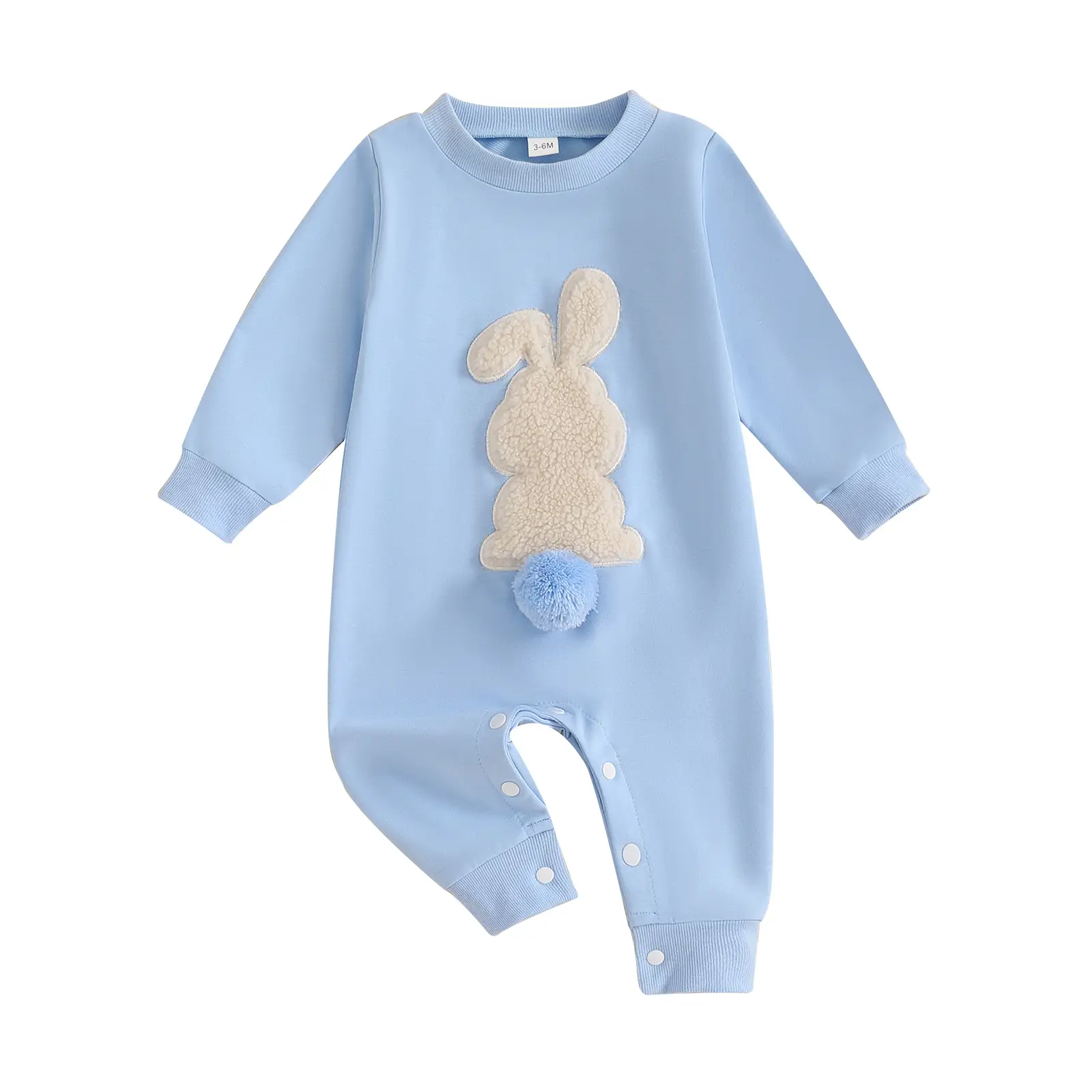 Baby Girl Boy Easter Outfit Bunny Embroidery Long Sleeve Crewneck Romper Bodysuit Infant Easter Clothes