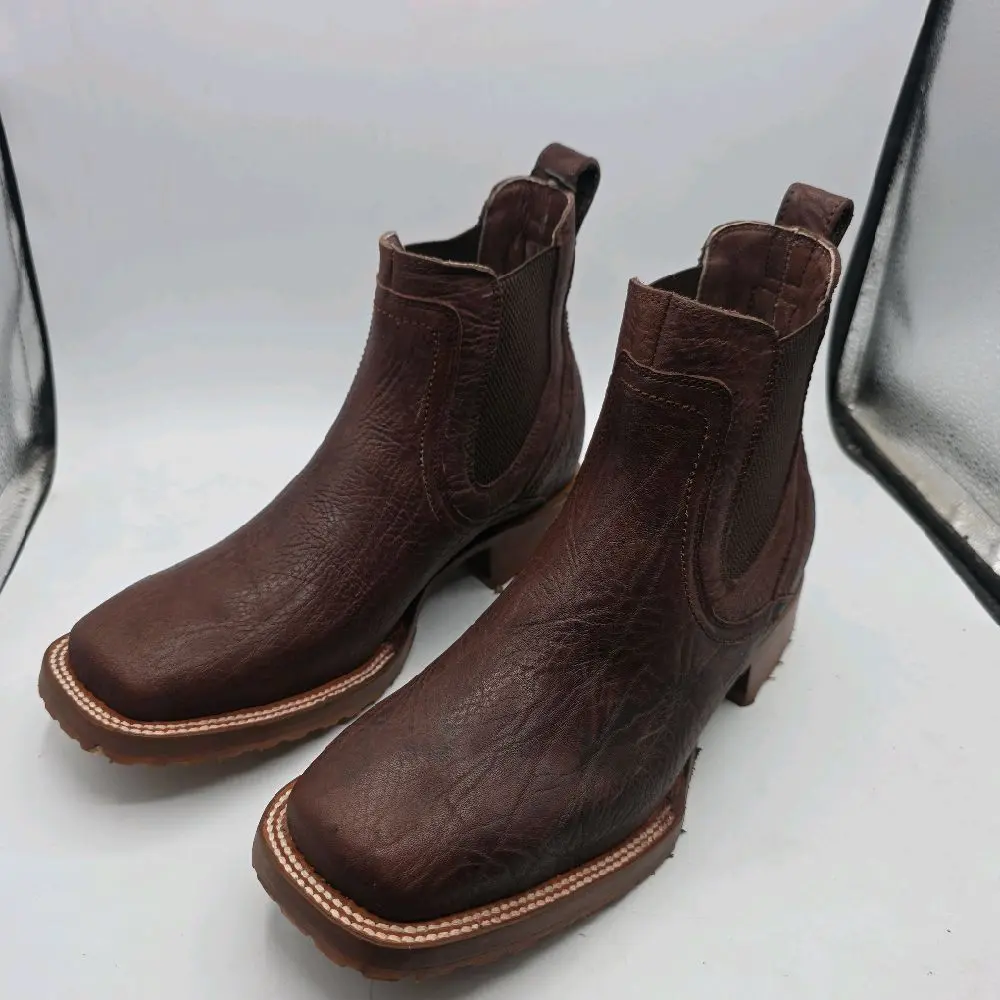 Men's Chocolate Color Tractor Sole Cowboy Boots - Comfortable & Durable Design for Everyday Wear