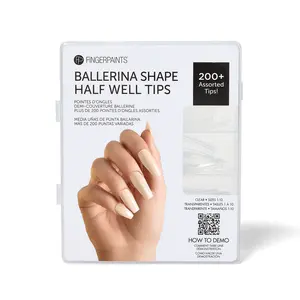 FingerPaints Ballerina Shape Half Well Tips, Flexible, Quick to Apply & Easy to Blend, 200 Ct