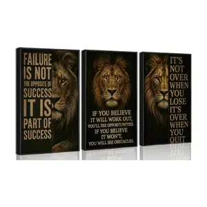 3pcs/set Inspirational Positive Quotes Animal Lion Motivational Vintage Wall Art Canvas Painting Posters and Prints for Office Home Decor Gift