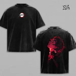 [Hoodie, Sweater, T-Shirt] Retro Vintage "The Power" Demon Slayer - Tanjiro Kamado Anime Double Printed Oversized Washed Tee Unisex Oversize Anime Manga Washed Heavyweight Cotton T-shirt, Great Gift For Anime Fan, Anime Lover
