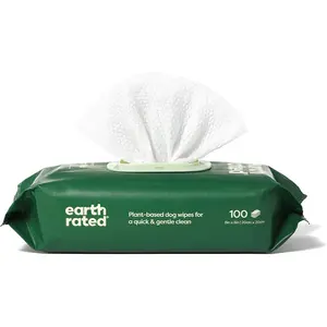 Earth Rated Textured Pet Wipes for Dogs & Cats, Cleaning and Odor-Controlling Grooming Wipes for Paws, Body, and Butt, Unscented, 100 Count Earth Rated