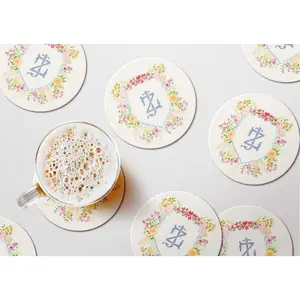 Custom Wedding Crest Coaster - Personalized 4" Round Paper Coasters with YOUR Crest or  Monogram Image. Full Color