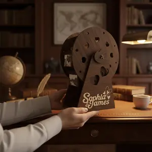 Wooden Ferris Wheel Photo Frame Custom Picture Carousel Personalized Couple Gift Photo Display Wheel Anniversary or Wedding Gift 8 Photo Slots UV Printed High-Quality 3mm Wood