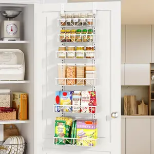 White Narrow 6-Tier Over the Door Pantry Organizer, Adjustable Metal Hanging  Rack, Cabinet Door Organizer for Kitchen, Bathroom, Laundry Room, 12.5