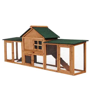 82 in Wooden Rabbit Hutch, Outdoor Chicken Coop, Bunny Hutch Guinea Pig Pet House Bunny Cage with Double Side Runs, Weatherproof Roof, Removable Tray, Ramps for Small Animals, Double Run