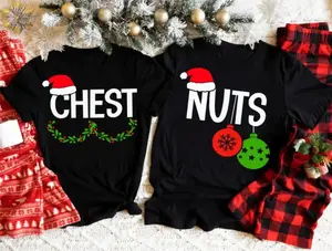 Christmas Chest Nuts T-Shirt - Couple Matching Tee, Couples Christmas T-Shirts, Couples T-Shirt Christmas, Funny Christmas Shirts, Matching Xmas TShirts, Xmas Party Shirts Full Sizes, Full Colors
