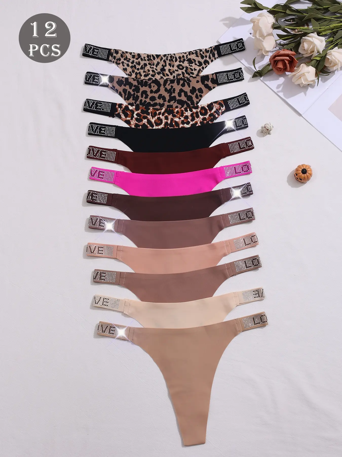 Women's Leopard Print One-Piece Thong Panties, Casual Slim-Fit Design, All-Season Comfortable Underwear, 12-Pack Packaged, Shaping Panties, Soft Minimalist Panty, Casual Comfy Panties, Fashion Comfy Underwear, Casual Fitted Underwear