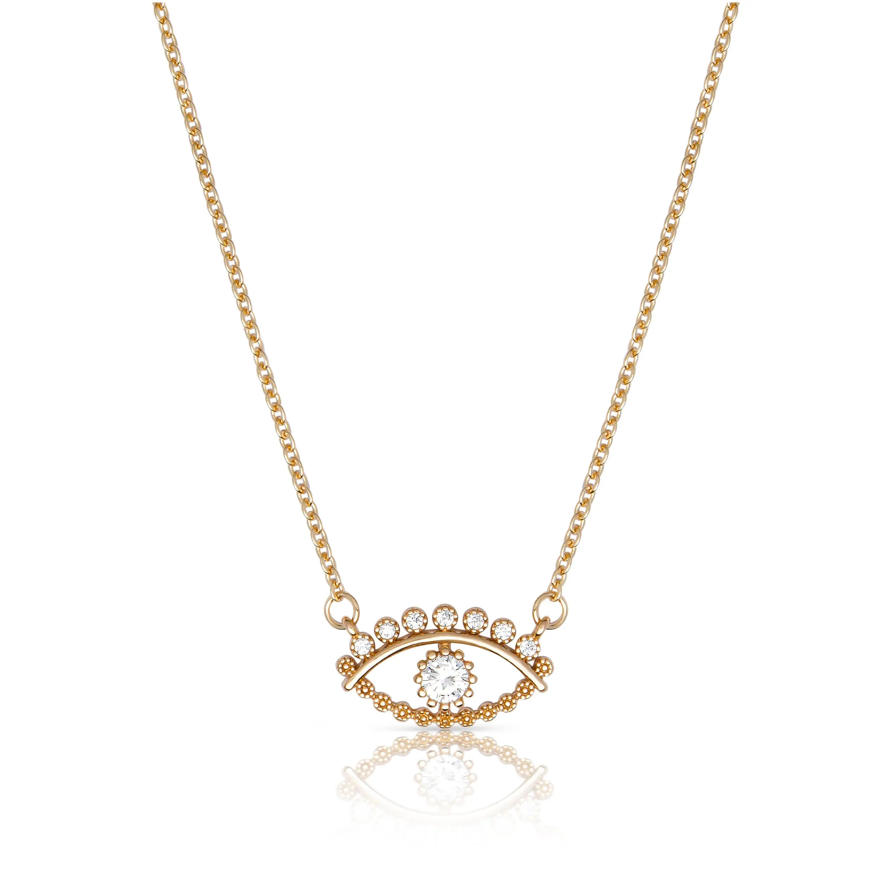 Ettika All Knowing Eye Crystal Necklace – 18k Gold Plated Brass with Cubic Zirconia Charm (16" + 5" Extender)