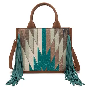 Montana West Aztec Print Fringe Concealed Carry Tote Crossbody Bag