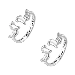 2PCS Wing & Small Foot Open Rings - Adjustable, Versatile Daily Wear Jewelry, Ideal Gift for New Moms
