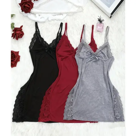 3PCS Women'S Lace Patchwork Sexy Slip Dress With Butterfly Decoration And Side Slit Contrast Lace Ruffle Hem Night Dress,Sexy Lingerie  Underwear Sets Transparent  Lace Bra And Panty Set Lingerie women Sleepwear Babydoll Dress,