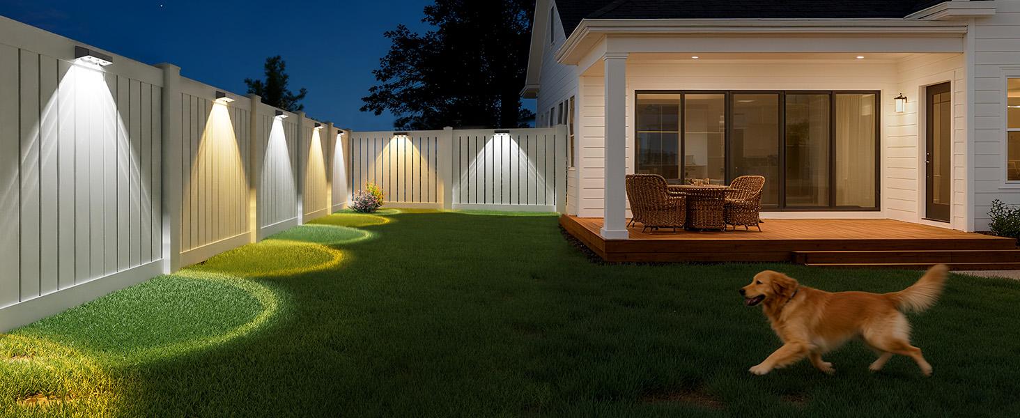Solar Fence Lights Outdoor 8 Pack, Warm White & RGB 9 Color Changing, Waterproof LED Solar Lights for Fence Post Deck Railing Patio Backyard Garden Decor