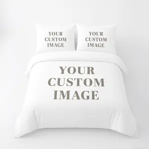 Custom Bedding Set Personalized Photo Duvet Cover Microfiber Comforter Cover with 2 Pillowcases Picture Text Logo Print Zipper Closure No Insert Included