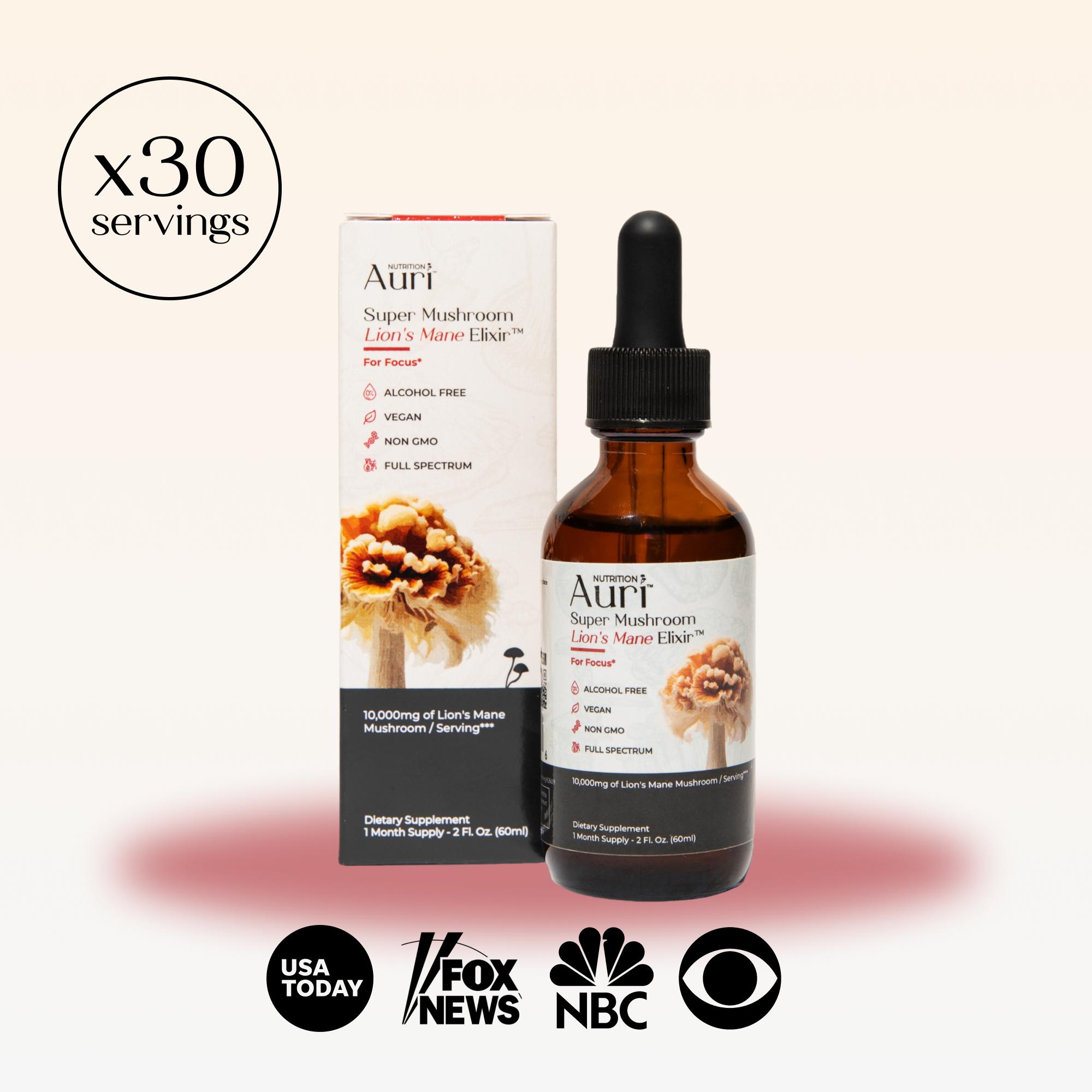 Super Mushroom Lion's Mane Elixir - Antioxidant, Alcohol Free, Sugar Free, Vegan, 30 servings, FallFreshness