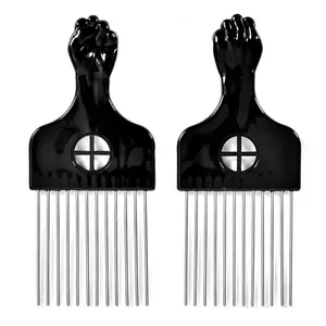 YEAME 2 Pack Hair Picks for Afro, Curly Hair Styling - Metal Hairdressing Tools for Women and Men (Black)