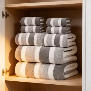 Premium 8-Piece Towel Collection Soft Quick Dry Striped Bath Towels for Bathroom & Gift Giving Boho Chic Halter Backless Crop Top Beige Accessories Set with Shower Curtain Geometric Double-Layer