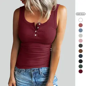 Imily Bela Women Henley Tank Tops Scoop Neck Ribbed Tops Summer Sleeveless Shirts Slim Fit Cami Knit Tees