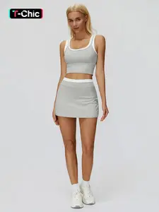 Women's Two-Piece Colorblock Yoga Set, High-Waisted Ribbed Casual Fitness Sportswear All Seasons, Versatile Gym Workout, Athleisure Wear Set