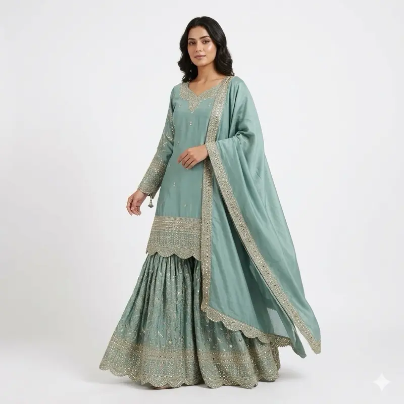 green dress matching dupatta Rama Green Cotton Dupatta Set – Udojas Sutra