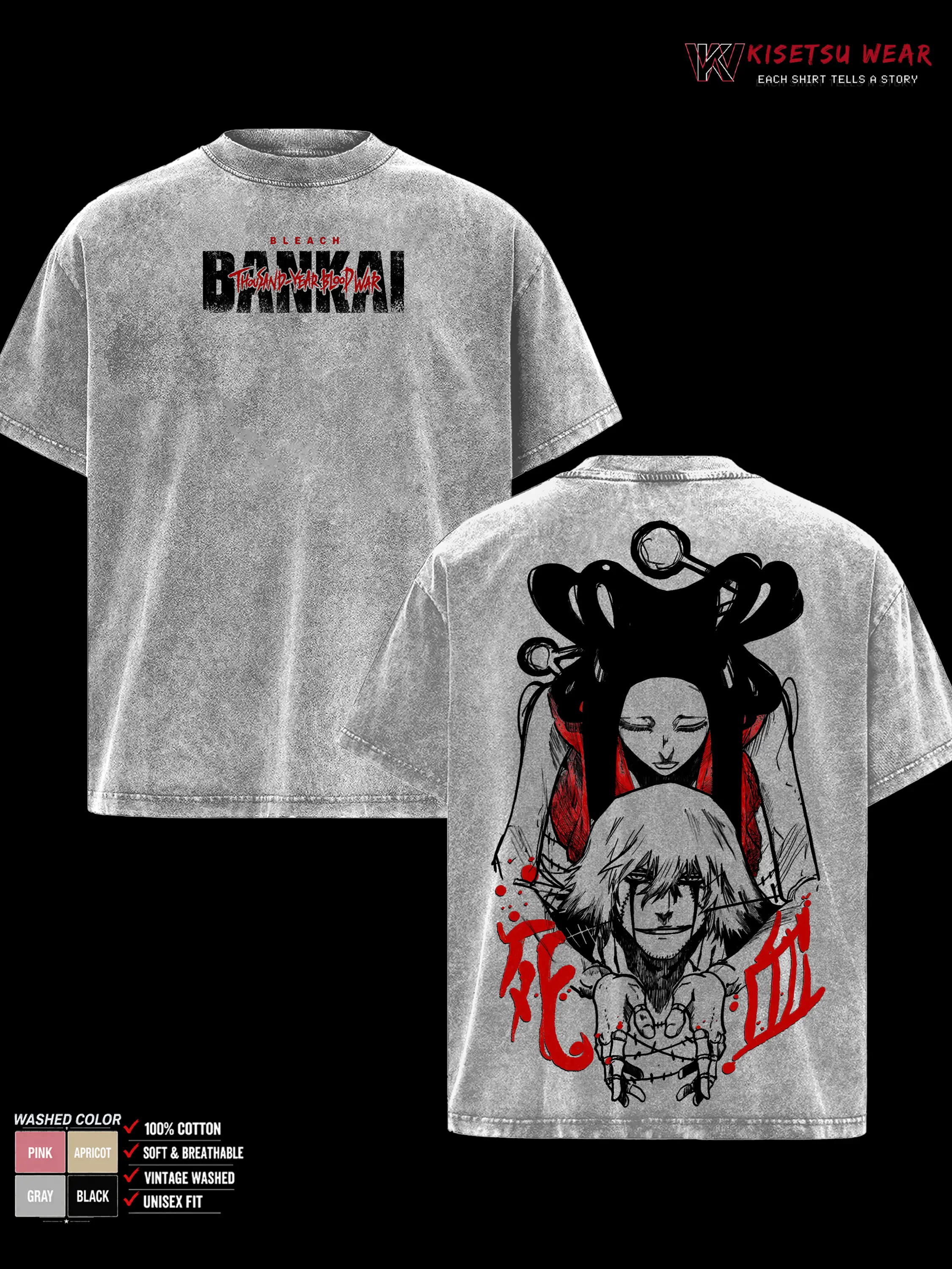 Kisuke Urahara Bankai Bleach TYBW Part 4 Double Sided Graphic Tee, Kannonbiraki Benihime Aratame Oversized Vintage Washed T-Shirt, Soft Cotton Crewneck Casual Unisex Streetwear, Gift for Anime Fans