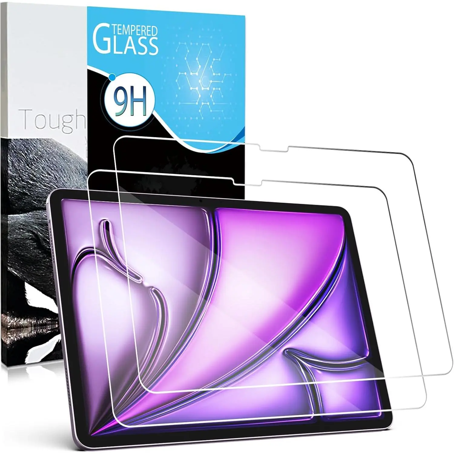 Screen Protector For iPad Air 11 inch M2 2024 M3 2025 M4 2026 6th 7th 8thGeneration, 2 Packs Tempered Glass Film Guard, 9H Anti-Scratch, Bubble Free, HD Clarity, Face ID and Apple Pencil Compatible