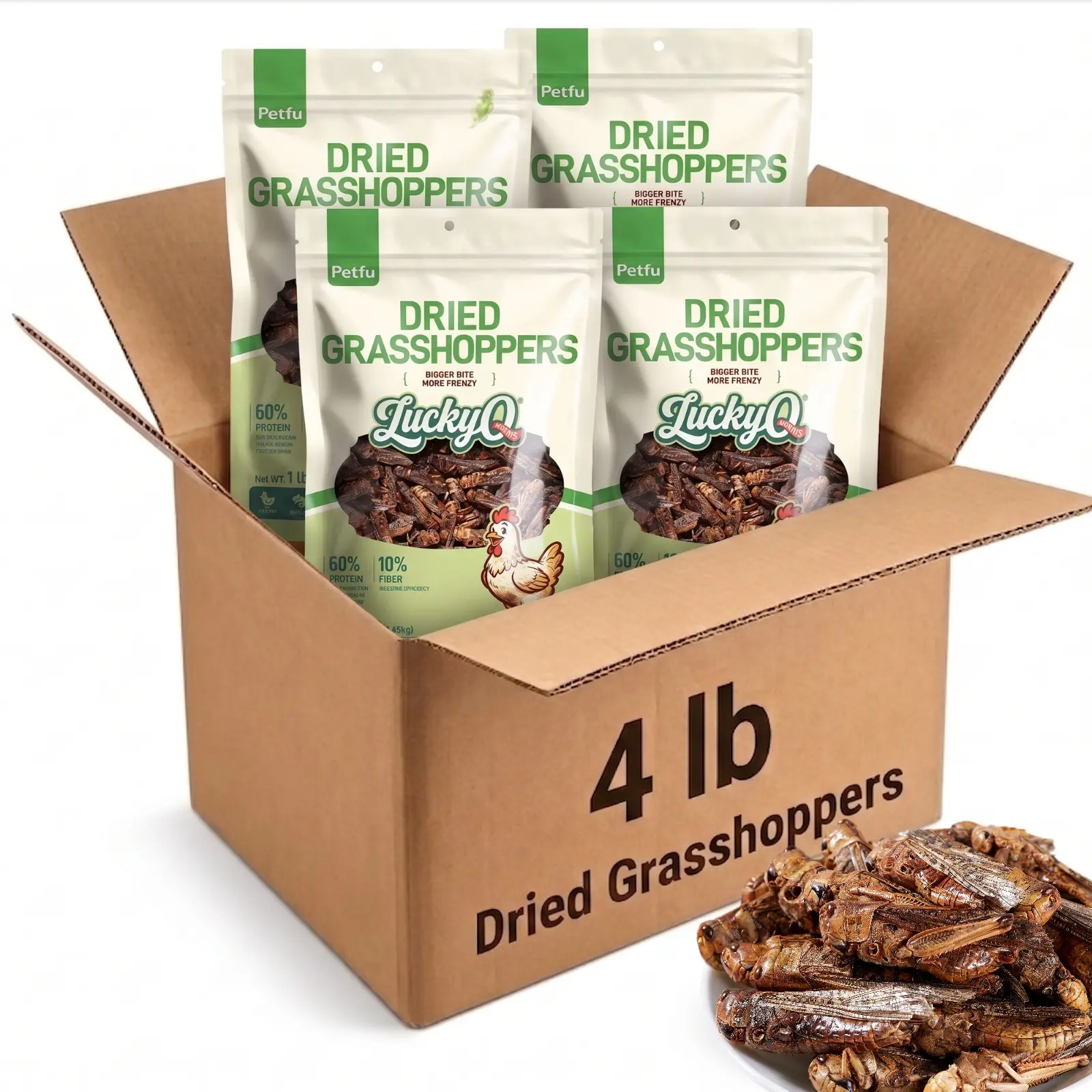 LuckyQworms 4lbs/5lbs Dried Grasshoppers for Chickens Birds Bluebirds Hamsters Turtles Fish Hedgehogs High Protein Pet Food for Poultry Reptile Rodent Daily Treats