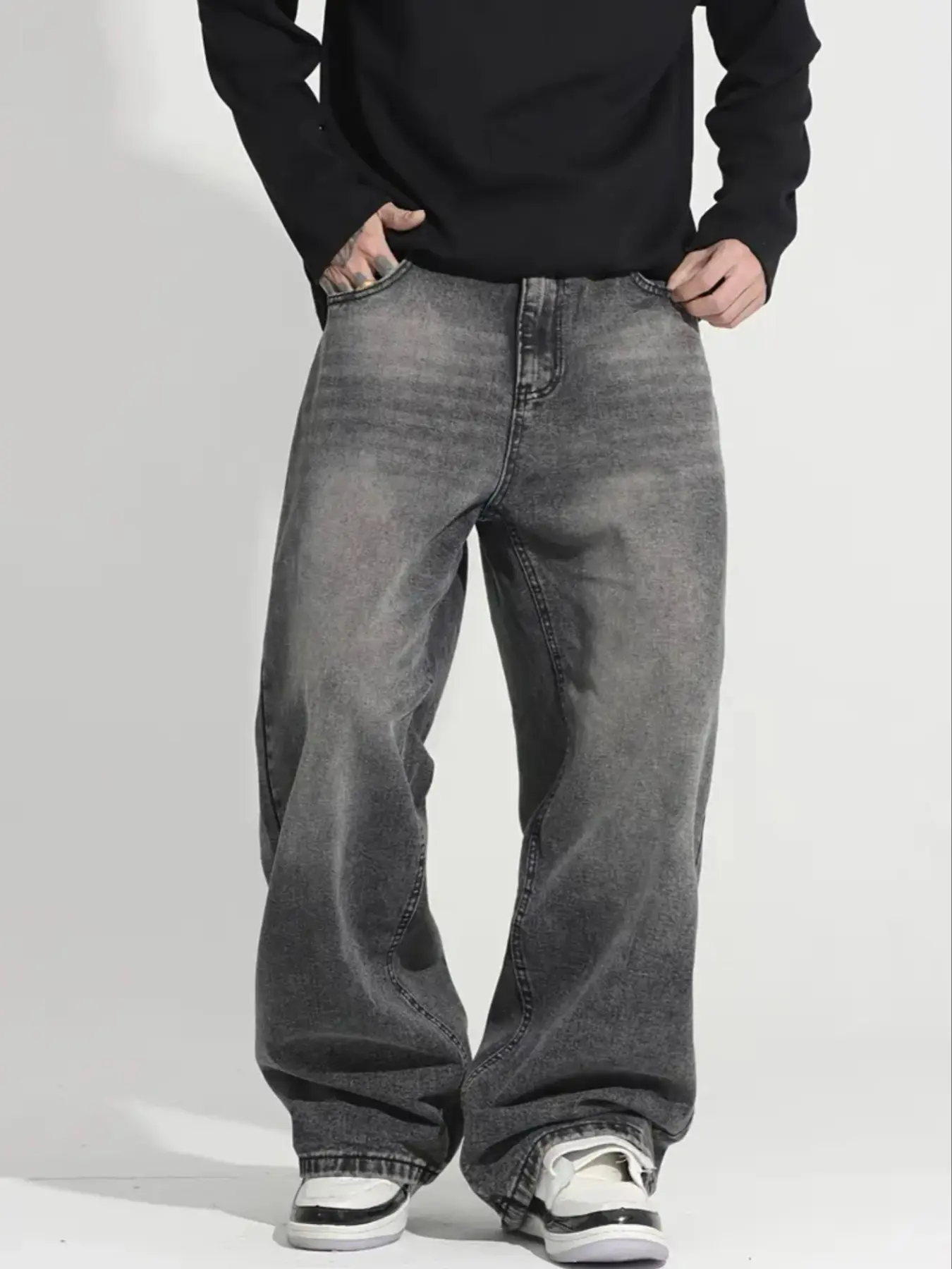 Men's Street Style Loose Fit Plain Jeans with Pockets, Casual Denim Jeans for All Seasons, Perfect Gift for Boyfriend, Streetwear, Relaxed Jeans