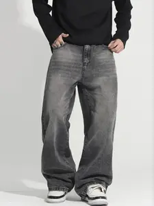 Men's Street Style Loose Fit Plain Jeans with Pockets, Casual Denim Jeans for All Seasons, Perfect Gift for Boyfriend, Streetwear