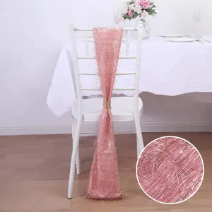 5 Pack Polyester Chair Sashes 6"x108" Rose Gold Metallic Tinsel Fringe - Durable & Reusable Chair Bows