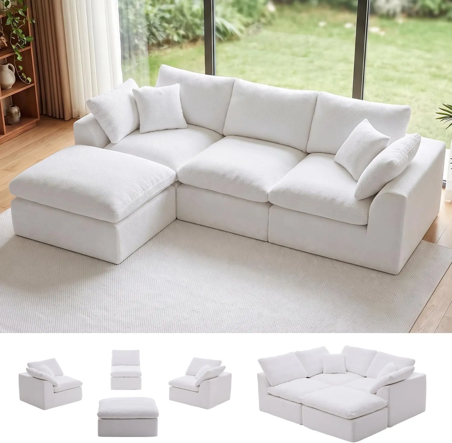 【Crazy Price】 EIDOSORIGOS 108"L-Shape Fit Boneless Couches - ModularChenille Fluffy Cloud Sectional Sofa with CozyKnit Texture, No-Assembly ContemporaryTransformable Sectional Living Room Furniture,Multiple Seats Customizable Units , Ready to Use