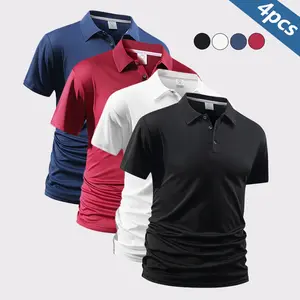 SpringStatements 4 Pack Men's Solid Color Golf Polo Shirts, Breathable Polyester Moisture Wicking Tops, Casual Lapel Short Sleeve Shirts for Gym, Training, Summer Outdoor & Daily Wear SpringStatements
