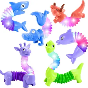 Stretchy Dinosaur Toy, Glowing Unicorn Bounce Back Compressed Floor Stall Light-Up Flashing Glow, Fun Kids Plaything, Stress Relief Fidget